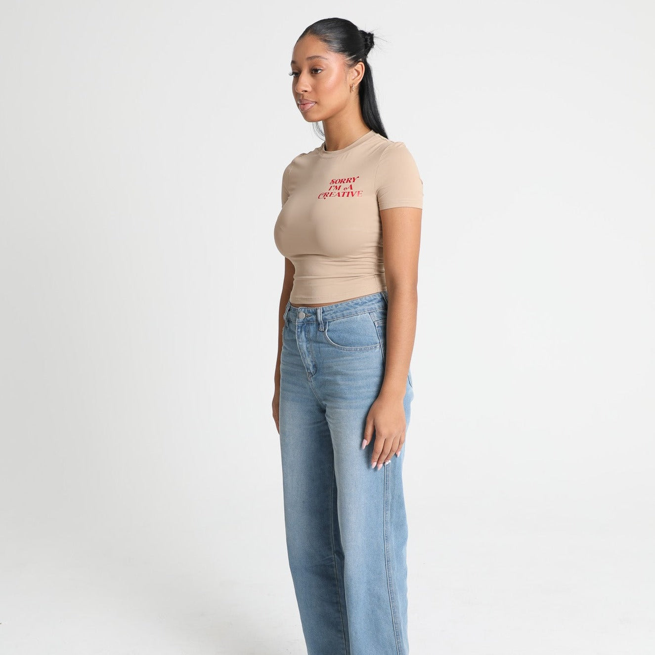 Sorry I'm A Creative - Bae Tee (Khaki + Red)