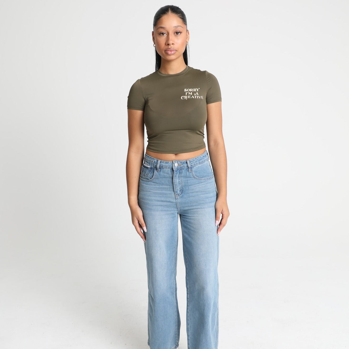 Sorry Im A Creative - Baby Tee (Green + Cream)