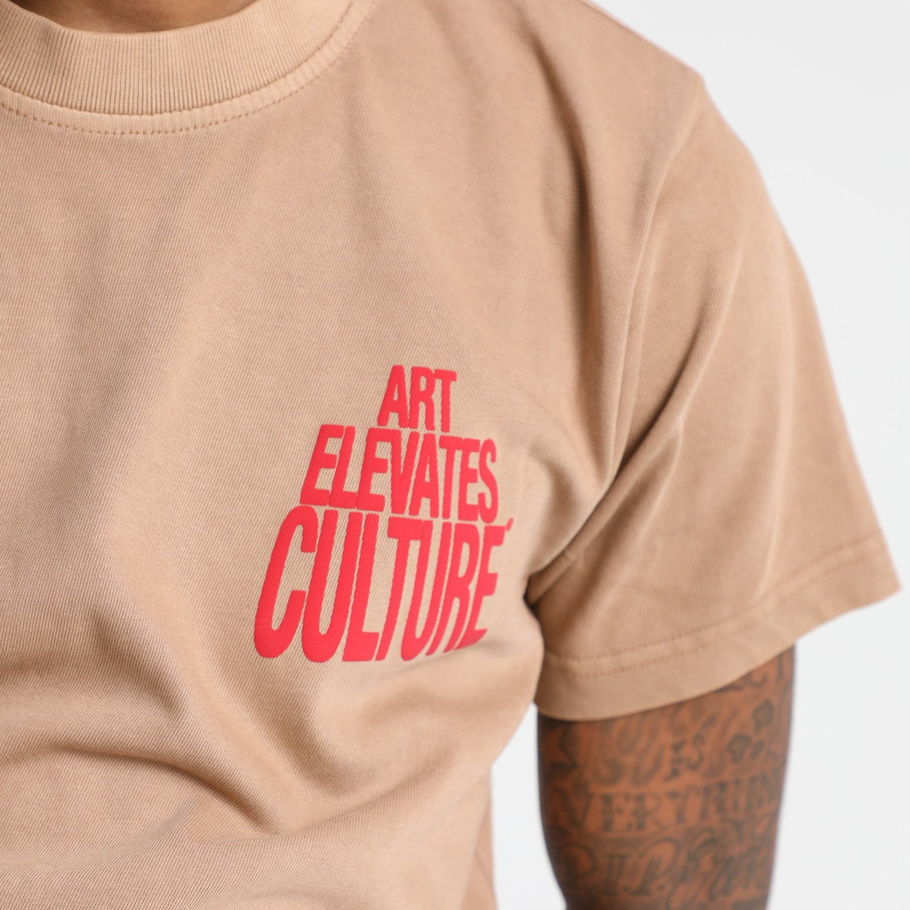 Art Elevates Culture - T-Shirt (Khaki + Red)