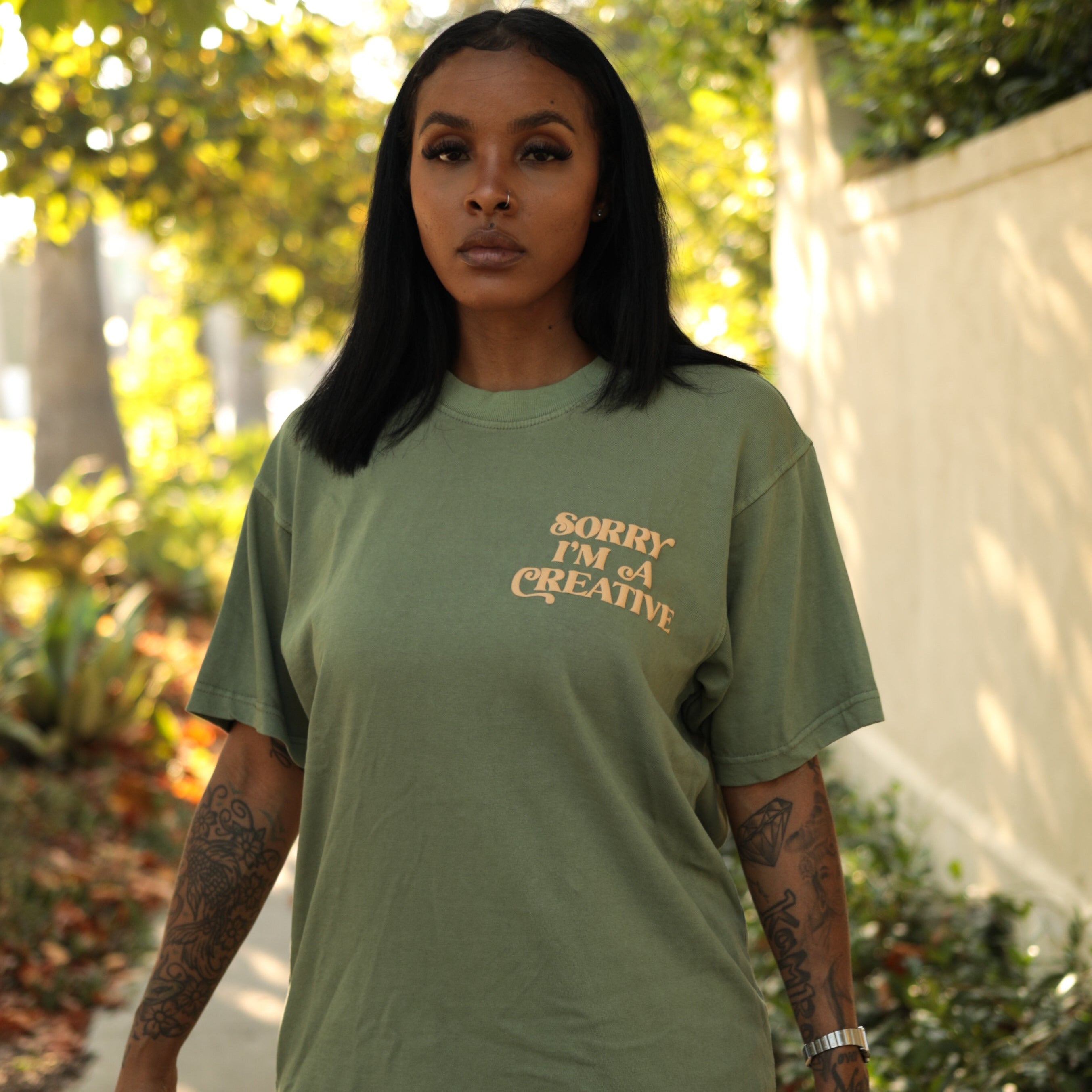 Sorry I'm A Creative - T-Shirt (Green + Cream)