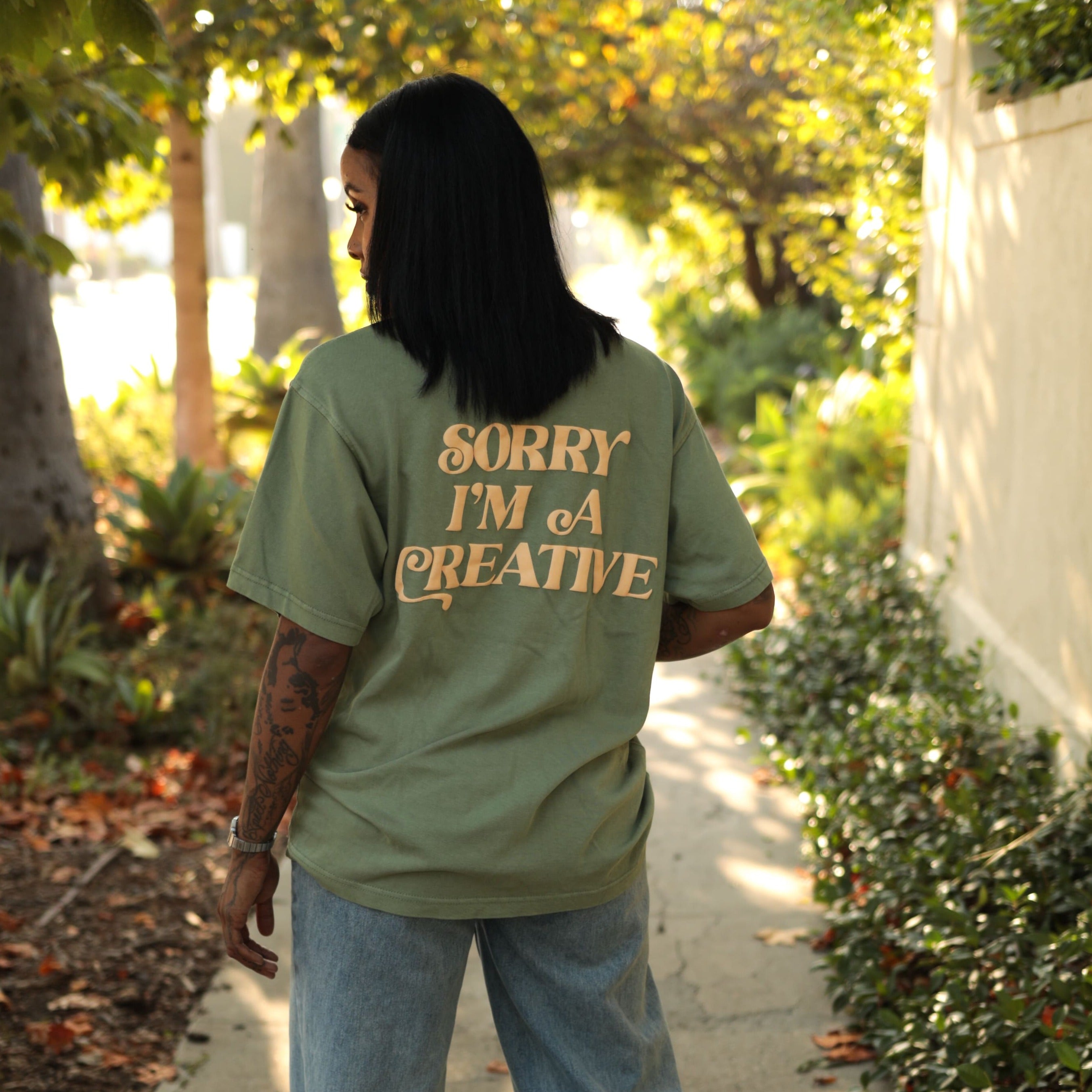 Sorry I'm A Creative - T-Shirt (Green + Cream)