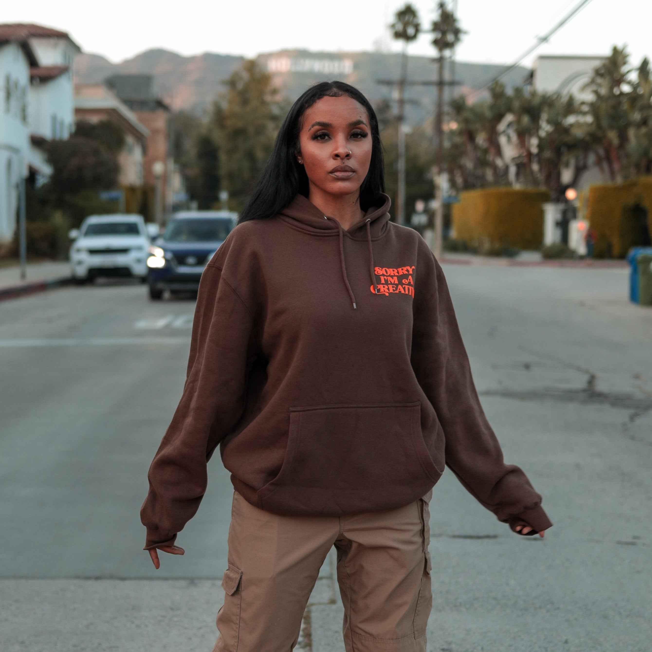 Sorry I'm A Creative - Hoodie (Brown + Orange)