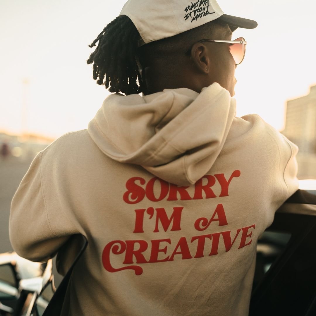 Sorry I'm A Creative - Hoodie (Khaki + Red)
