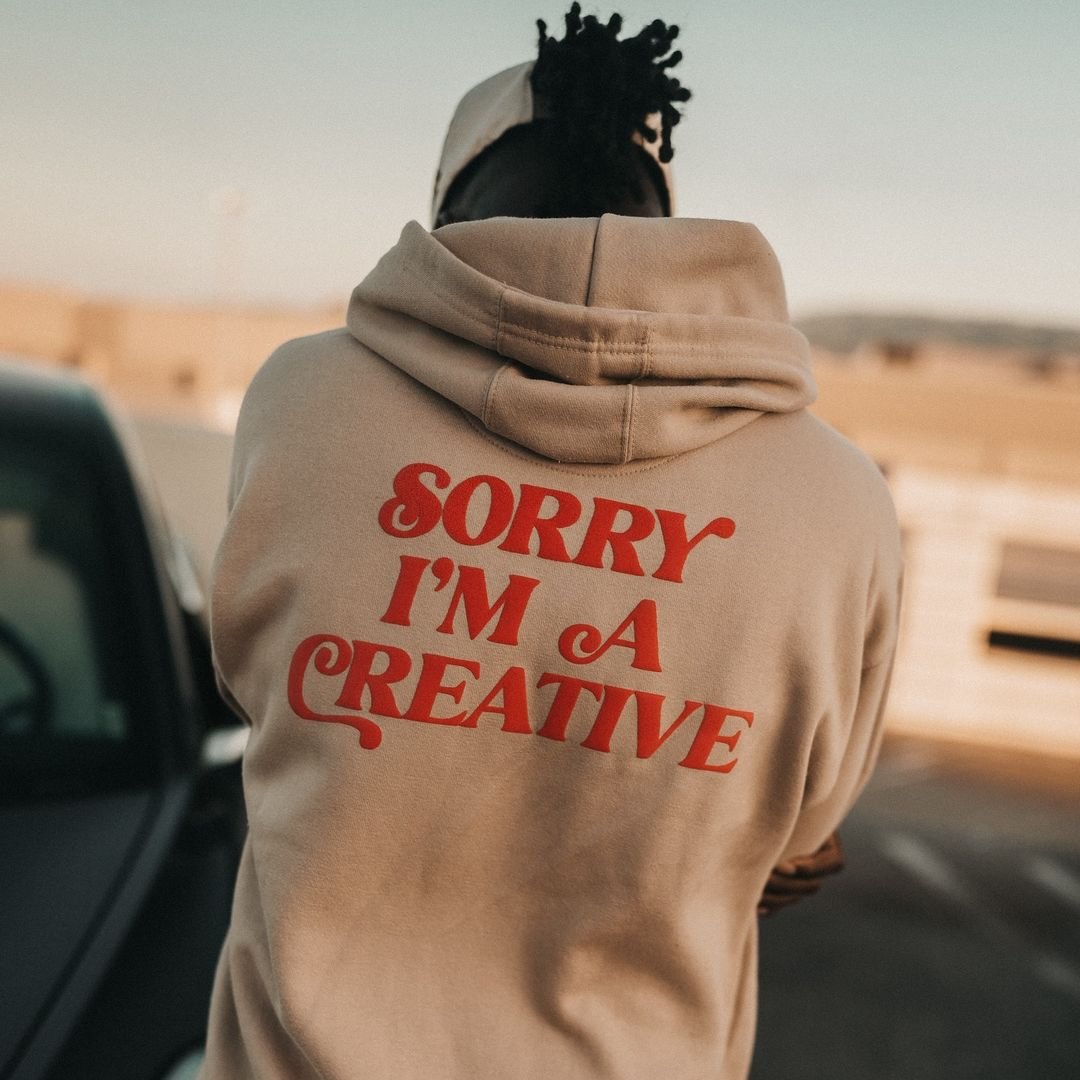 Sorry I'm A Creative - Hoodie (Khaki + Red)