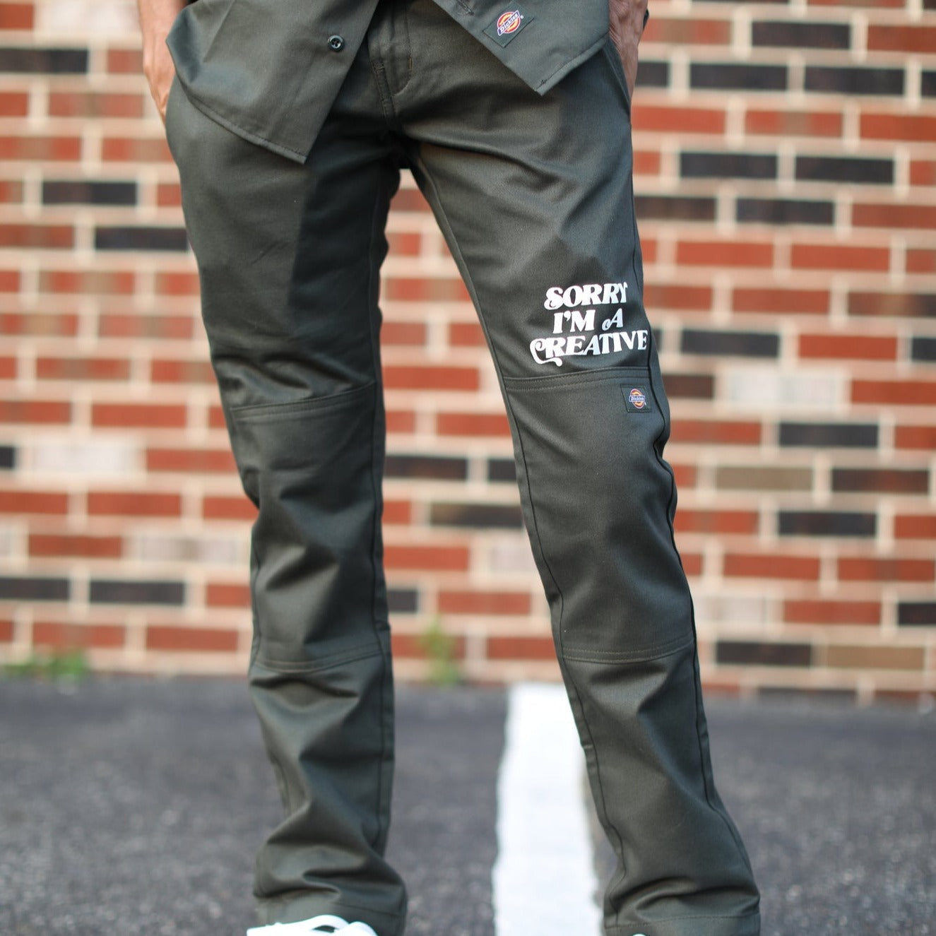 Sorry I'm A Creative - Dickies Pants - (Green + White)