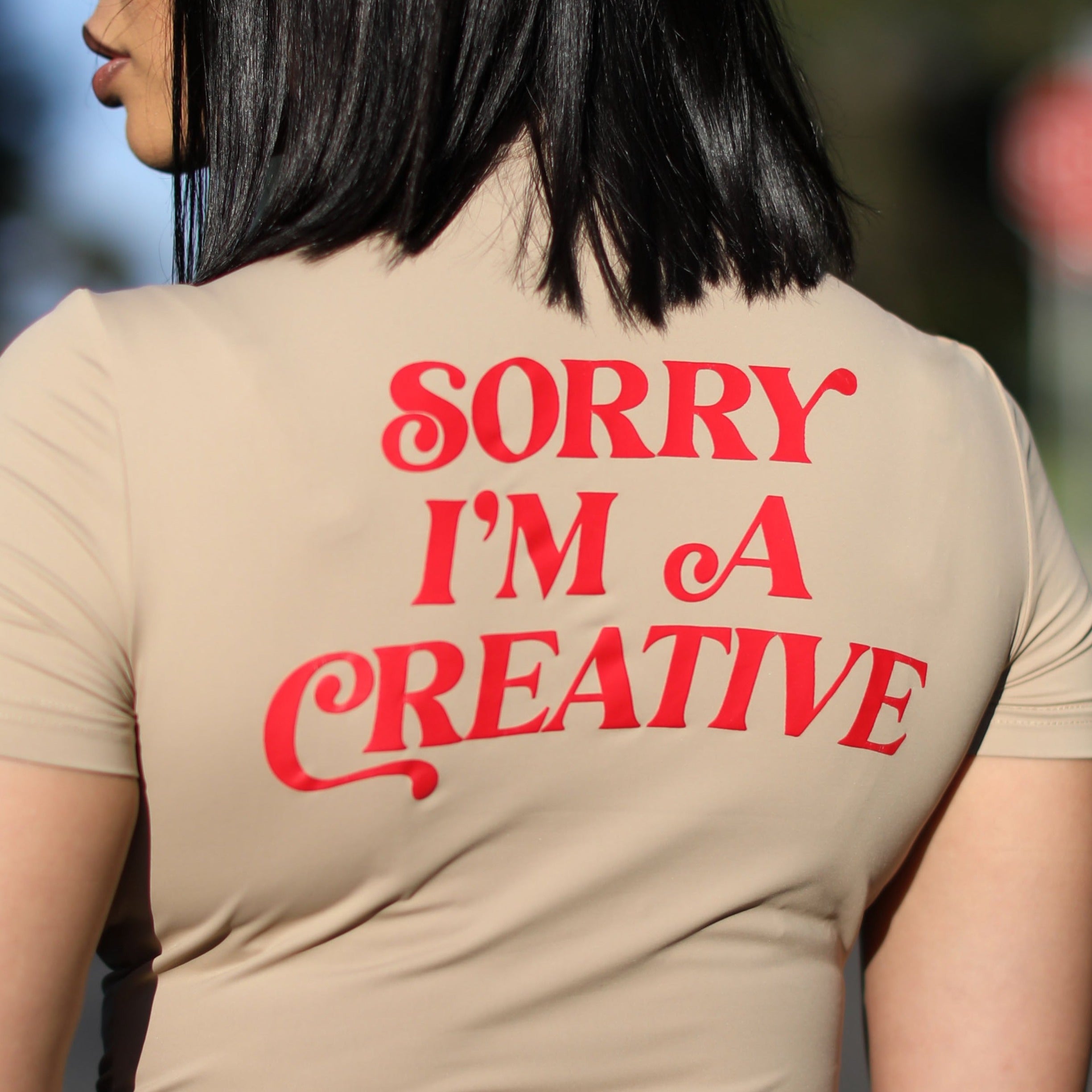Sorry I'm A Creative - Bae Tee (Khaki + Red)