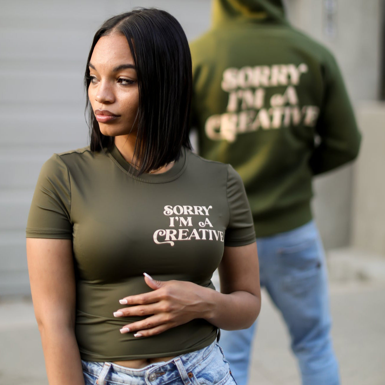 Sorry Im A Creative - Bae Tee (Green + Cream)