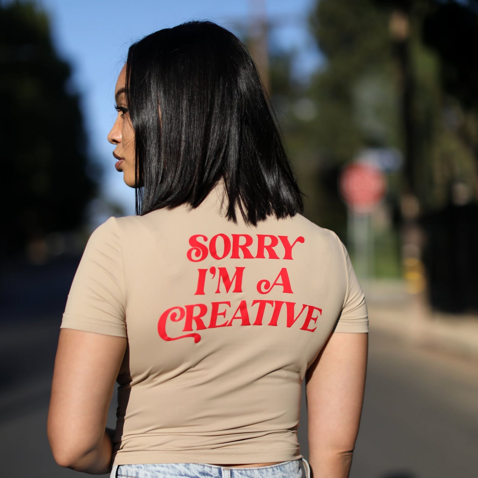 Sorry I'm A Creative - Bae Tee (Khaki + Red)
