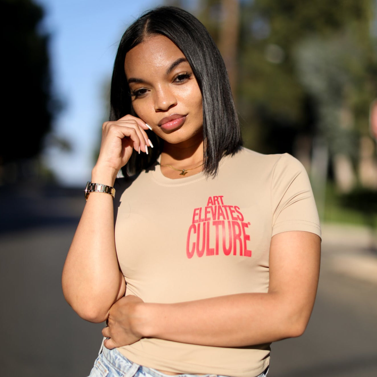 "Arts Elevates Culture" BABY TEE (KHAKI)