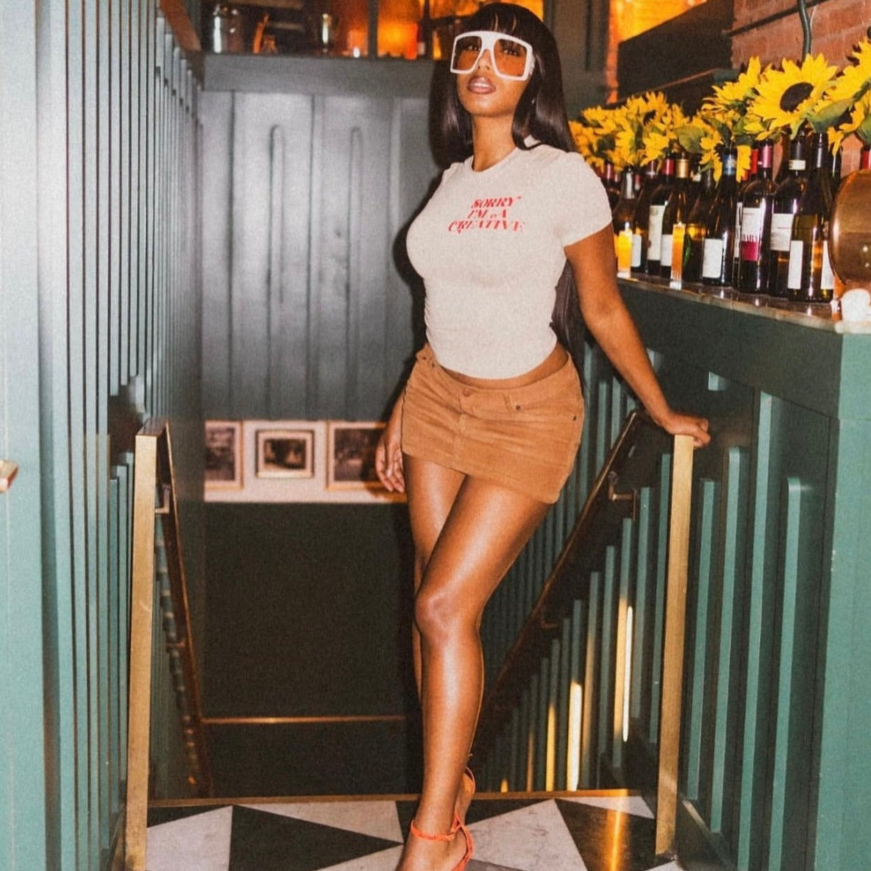 Sorry I'm A Creative - Baby Tee (Khaki + Red)