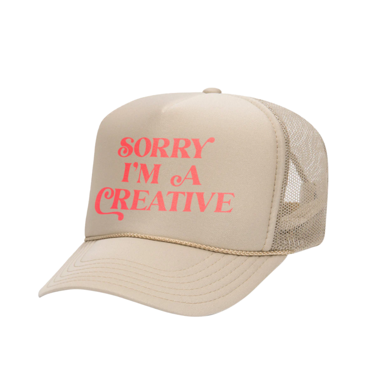 Sorry I'm A Creative - Trucker Hat (Khaki + Red)