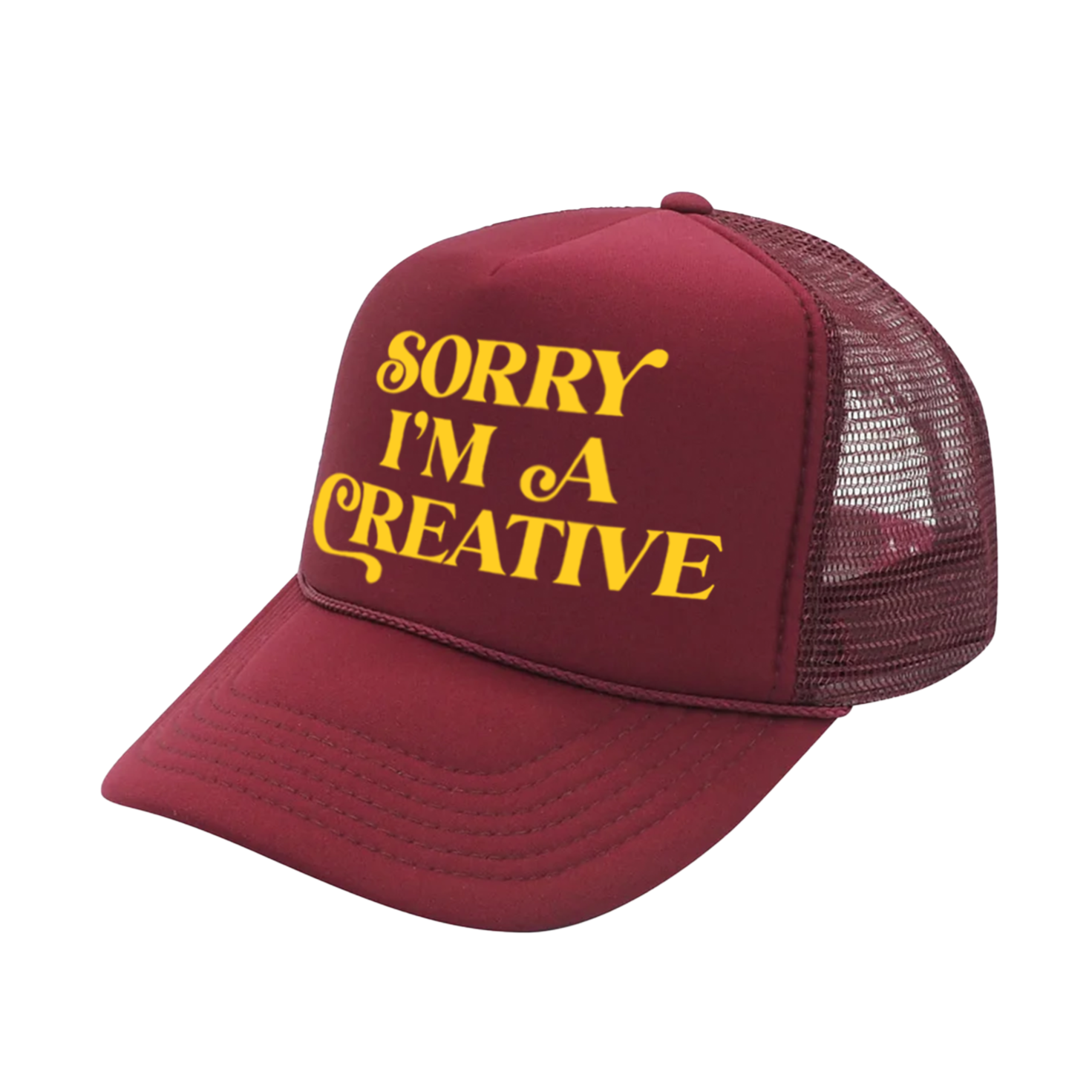 Sorry I'm A Creative - Trucker Hat (Burgundy + Yellow)