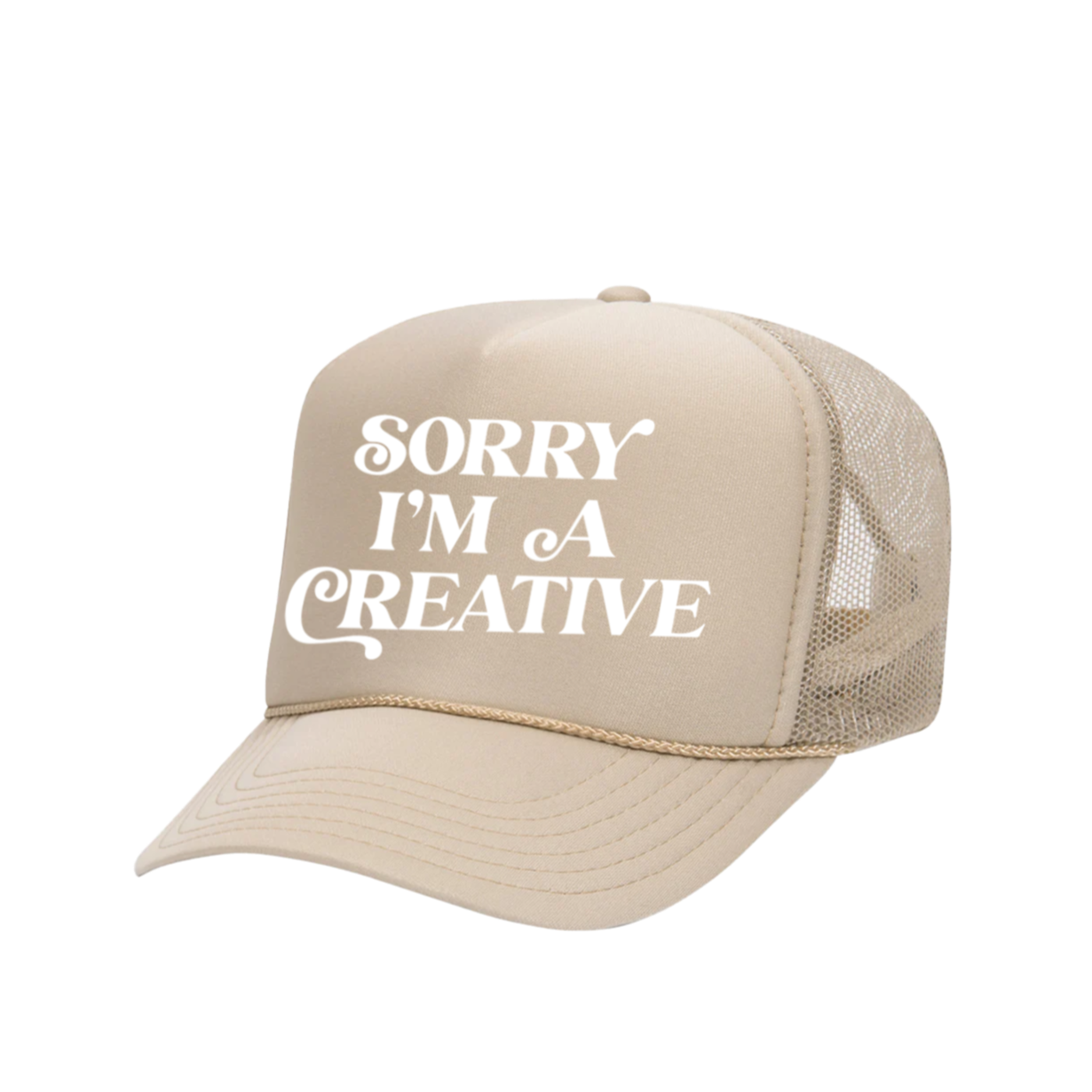 Sorry I'm A Creative - Trucker Hat (Khaki + White)