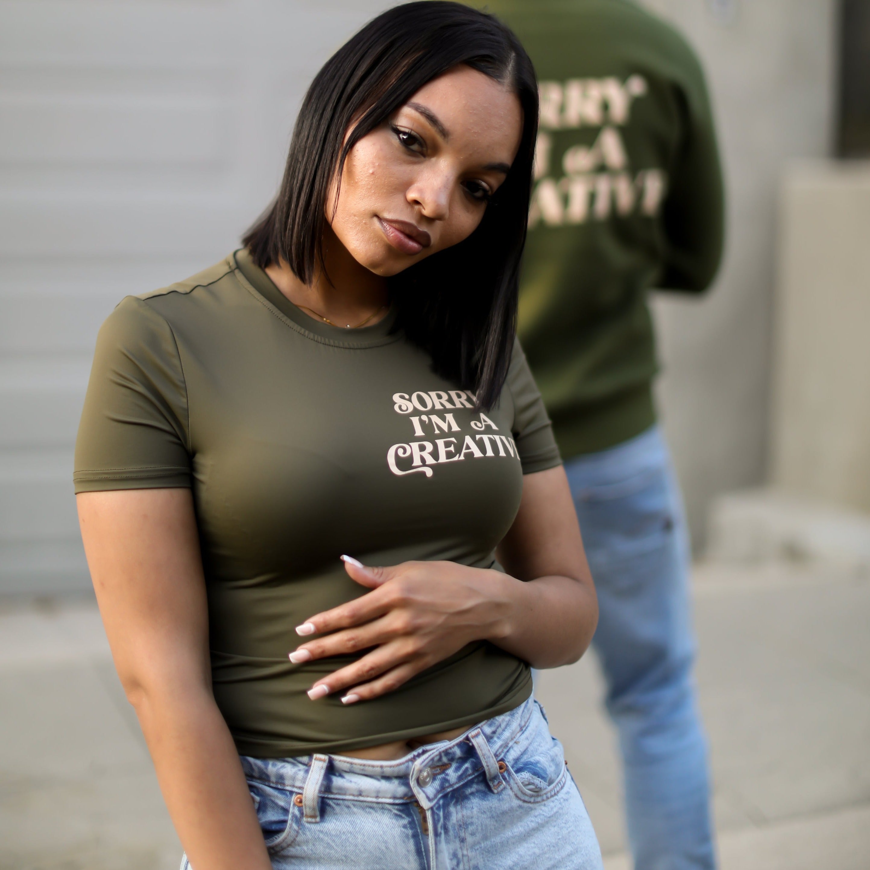 Sorry Im A Creative - Bae Tee (Green + Cream)