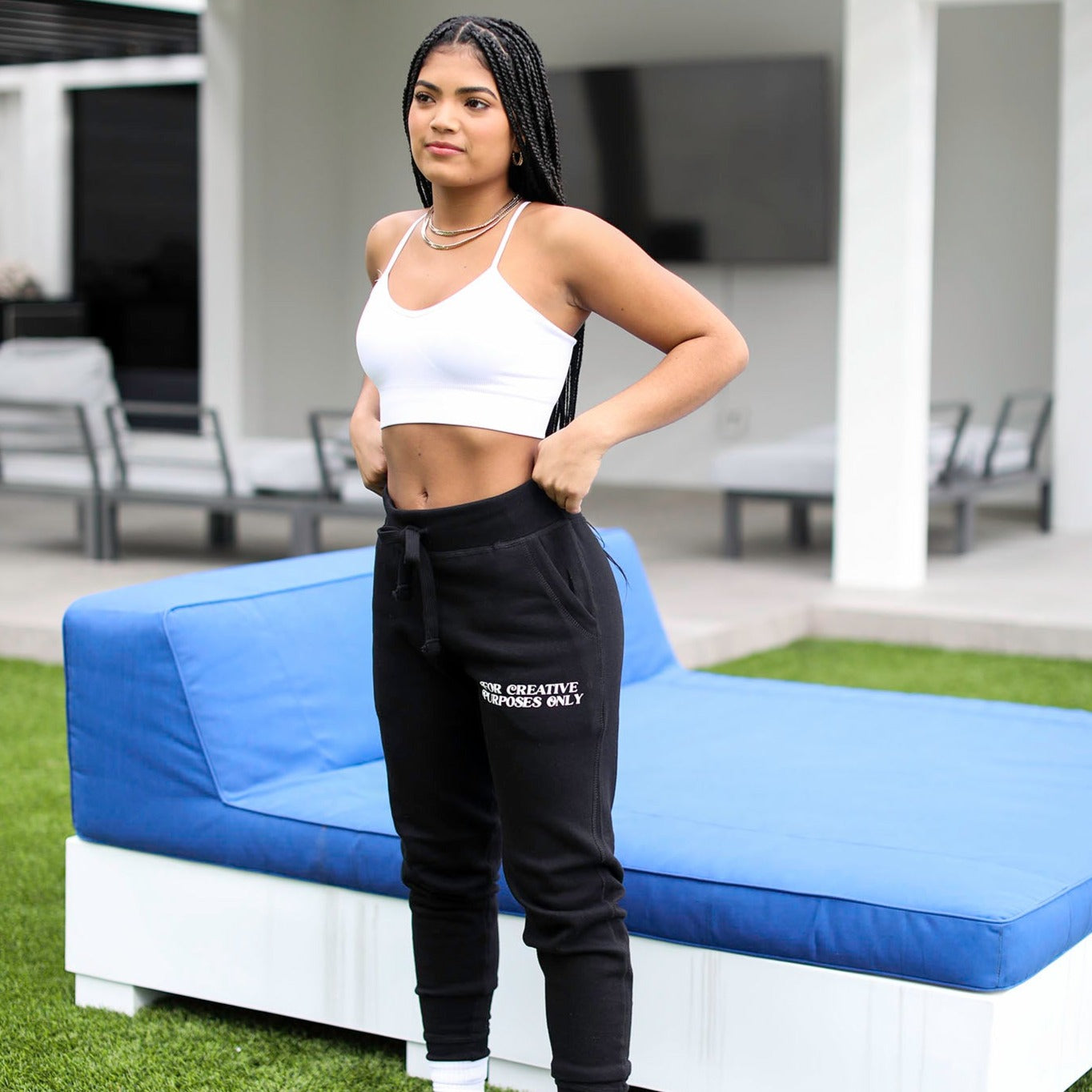 "For Creative Purposes Only" Puff Print Joggers (BLACK) - For The Crew Clothing