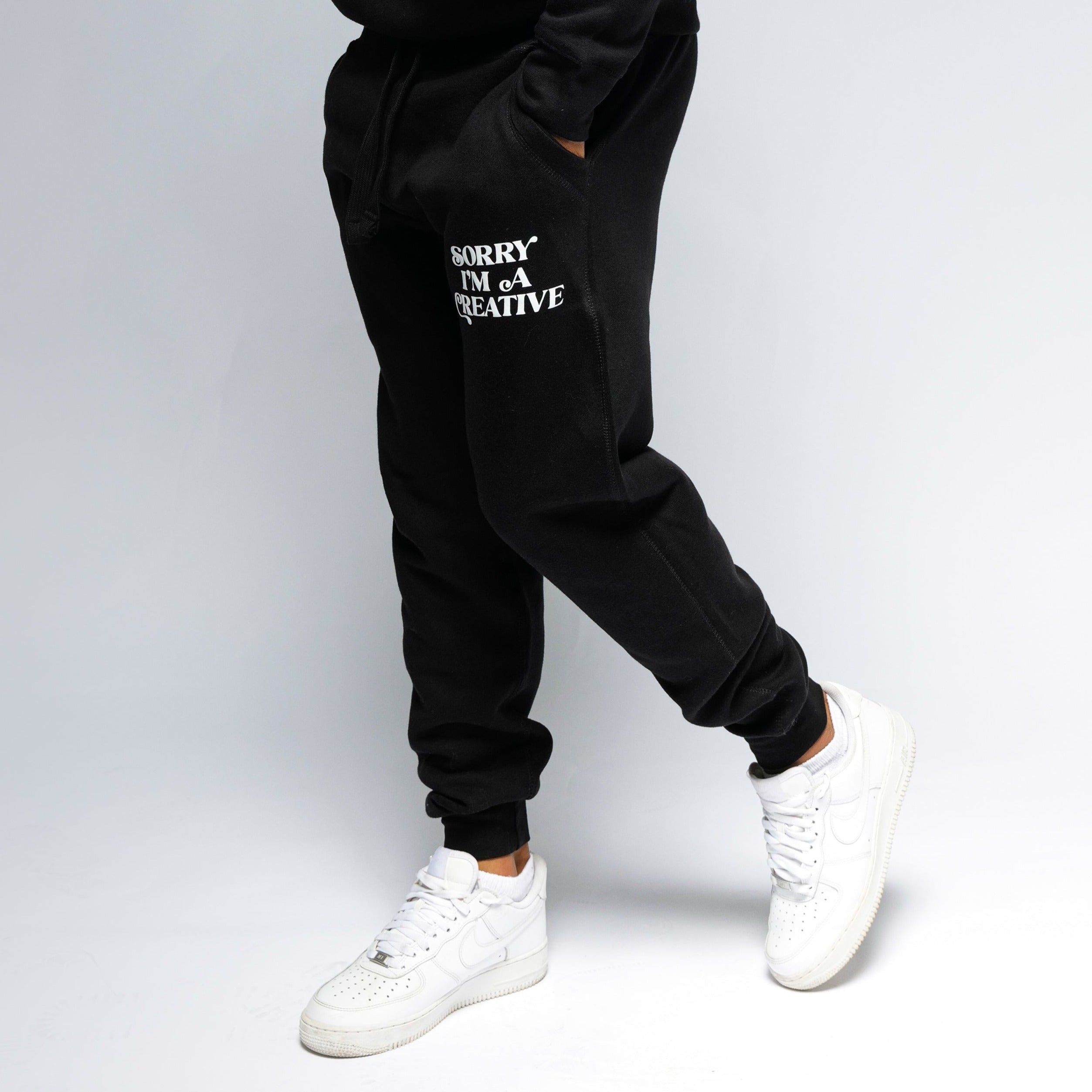 "Sorry I'm A Creative" Puff Print Joggers (BLACK) - For The Crew Clothing