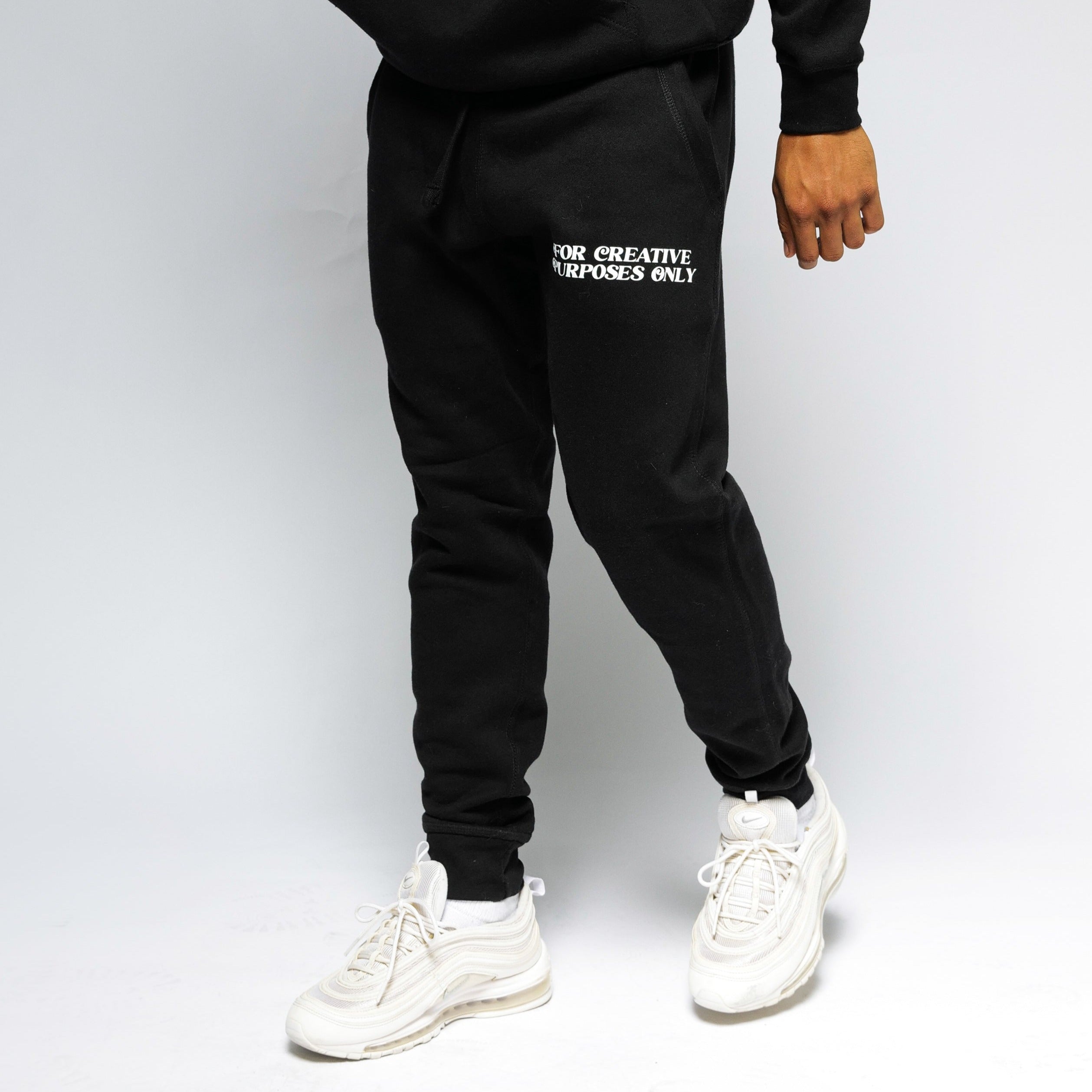 "For Creative Purposes Only" Puff Print Joggers (BLACK) - For The Crew Clothing