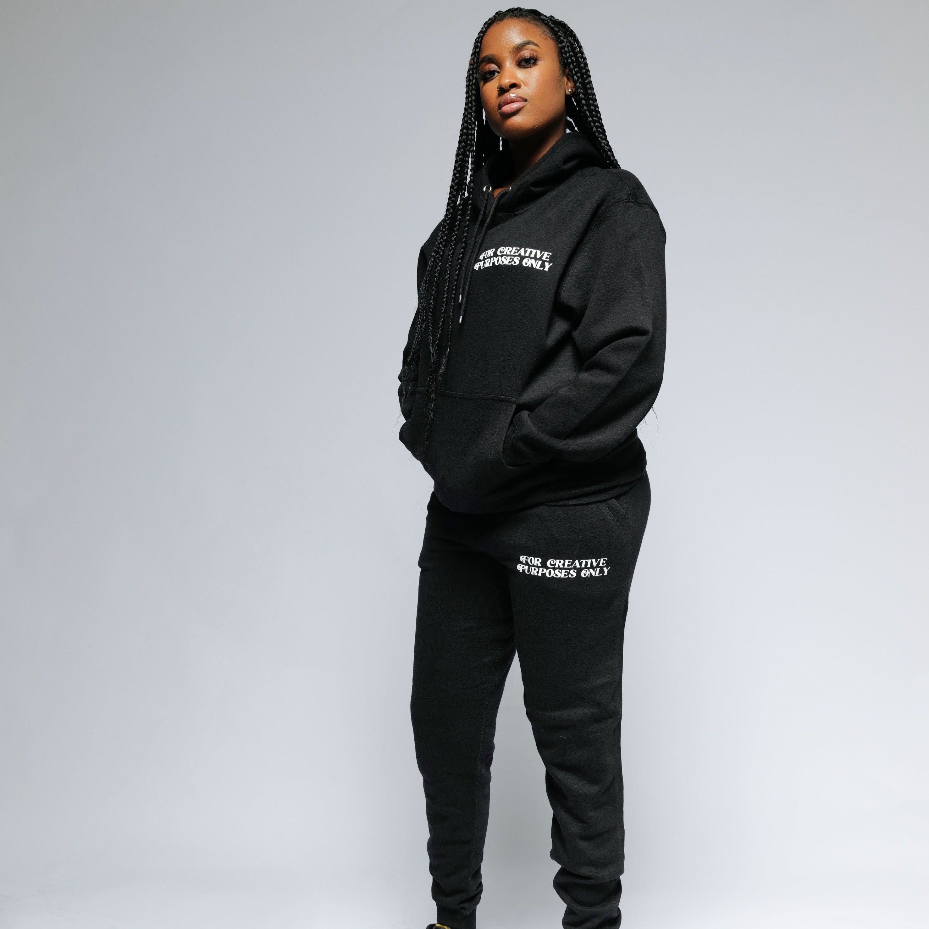 "For Creative Purposes Only" Puff Print Sweatsuit (BLACK) - For The Crew Clothing Outerwear