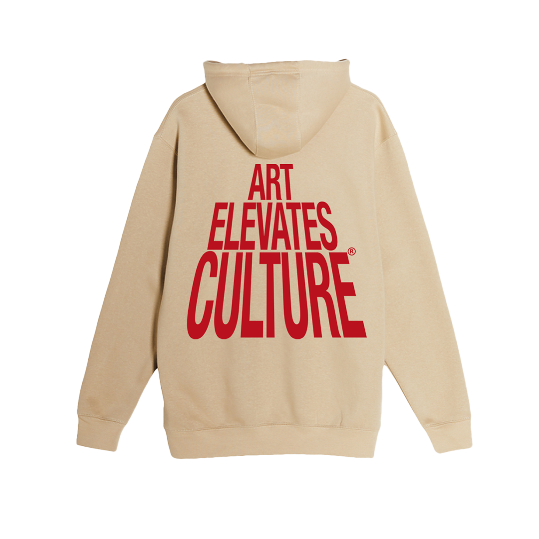 Art Elevates Culture - Hoodie (Khaki + Red)