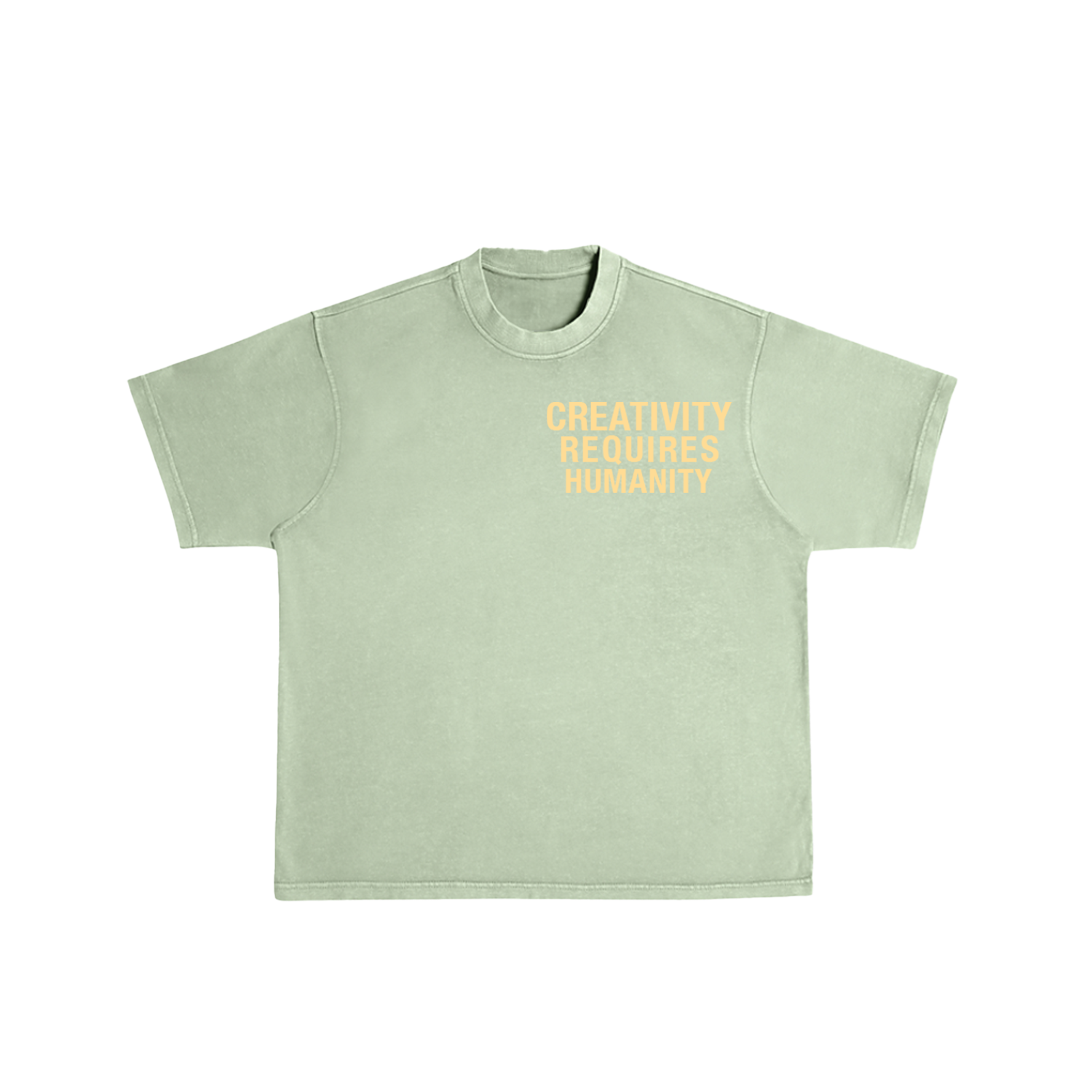 CREATIVITY REQUIRES HUMANITY T-Shirt (Green + Cream)