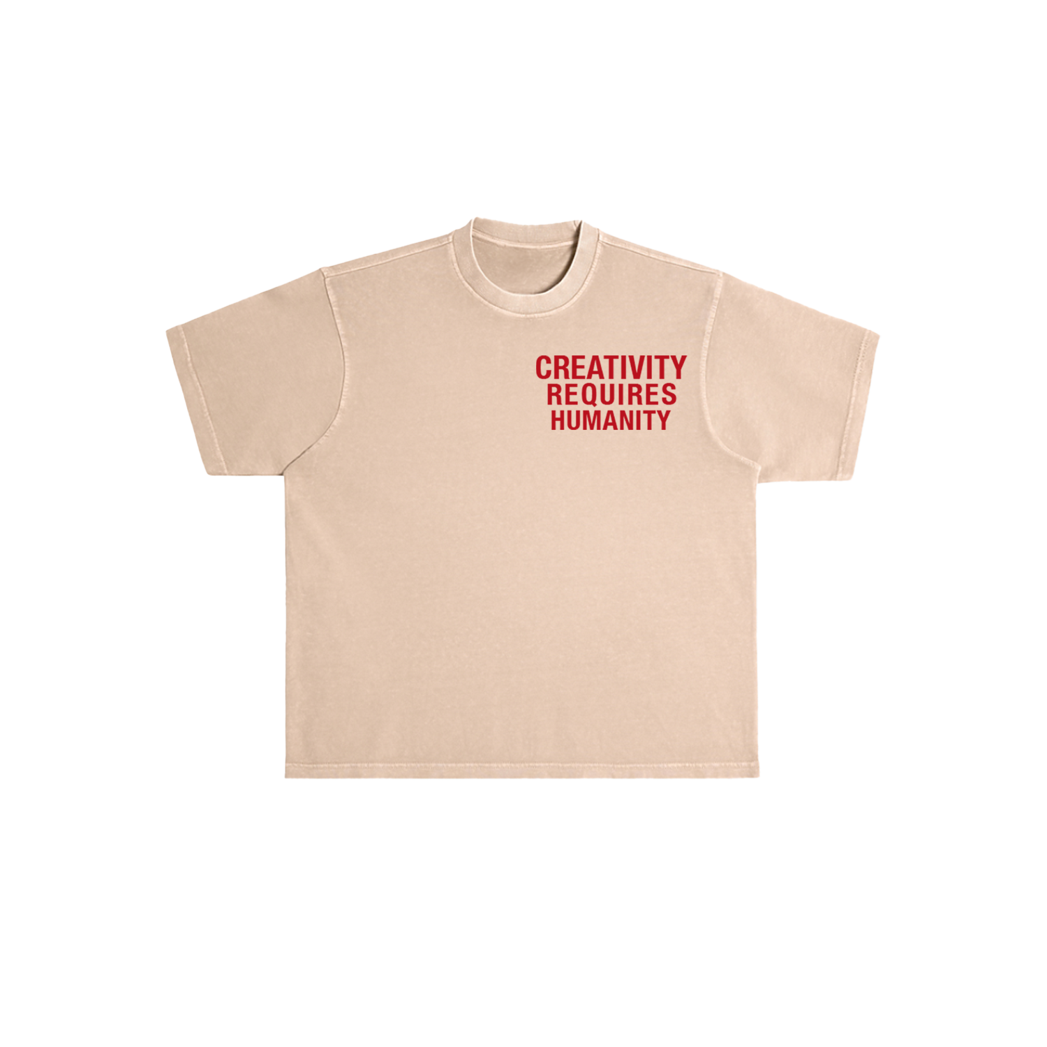 CREATIVITY REQUIRES HUMANITY T-Shirt (Khaki + Red)