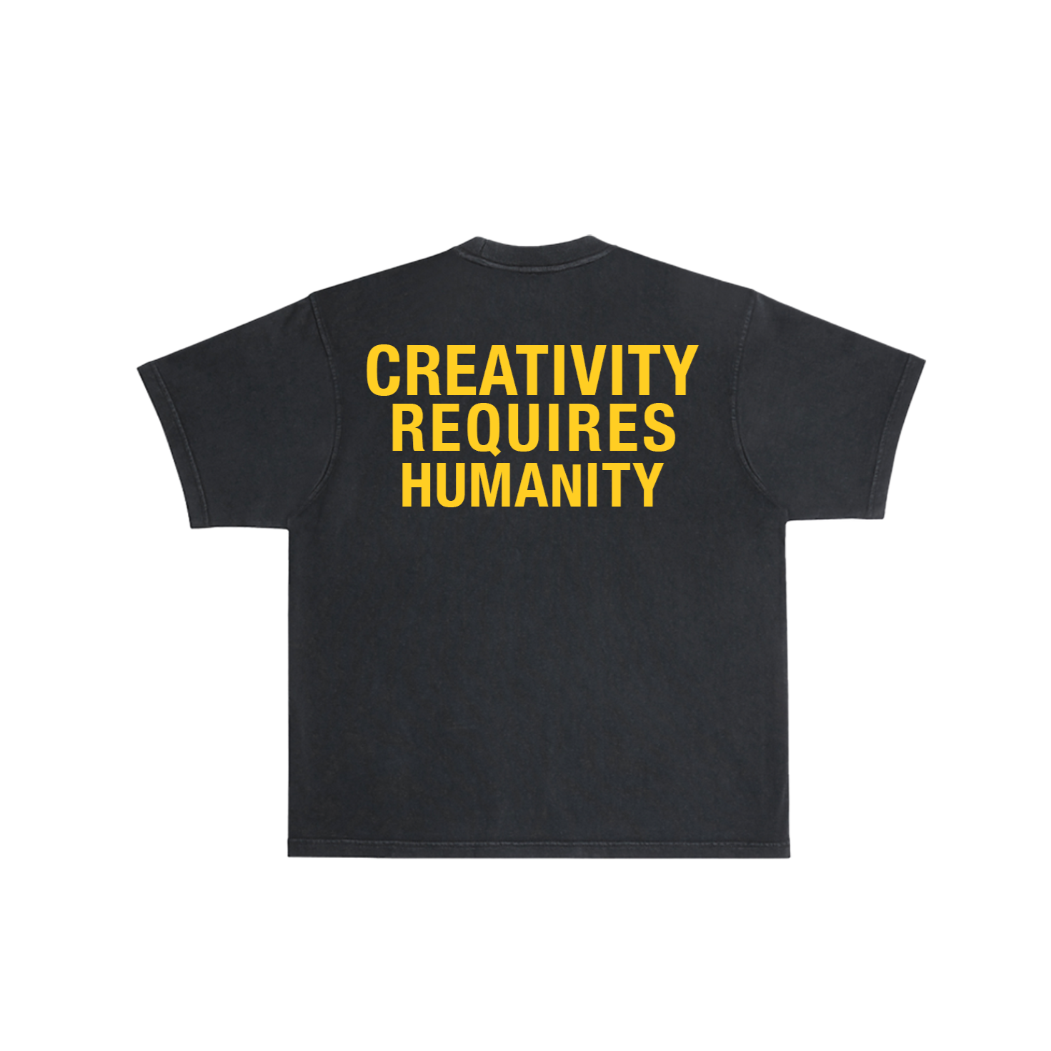 "CREATIVITY REQUIRES HUMANITY" T-Shirt (Black + Yellow)