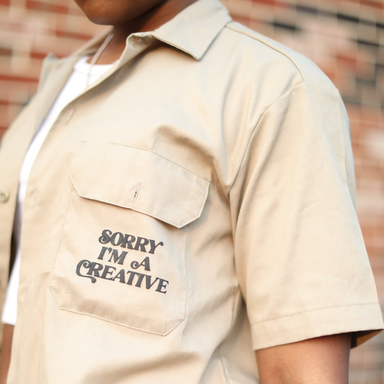 Sorry I'm A Creative - Dickies Shirt (Khaki + Black)