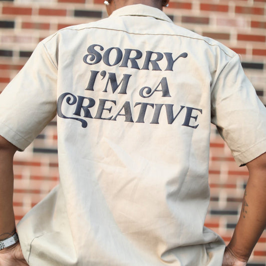 "Sorry I'm A Creative" Dickies Shirt - PUFF PRINT (KHAKI)