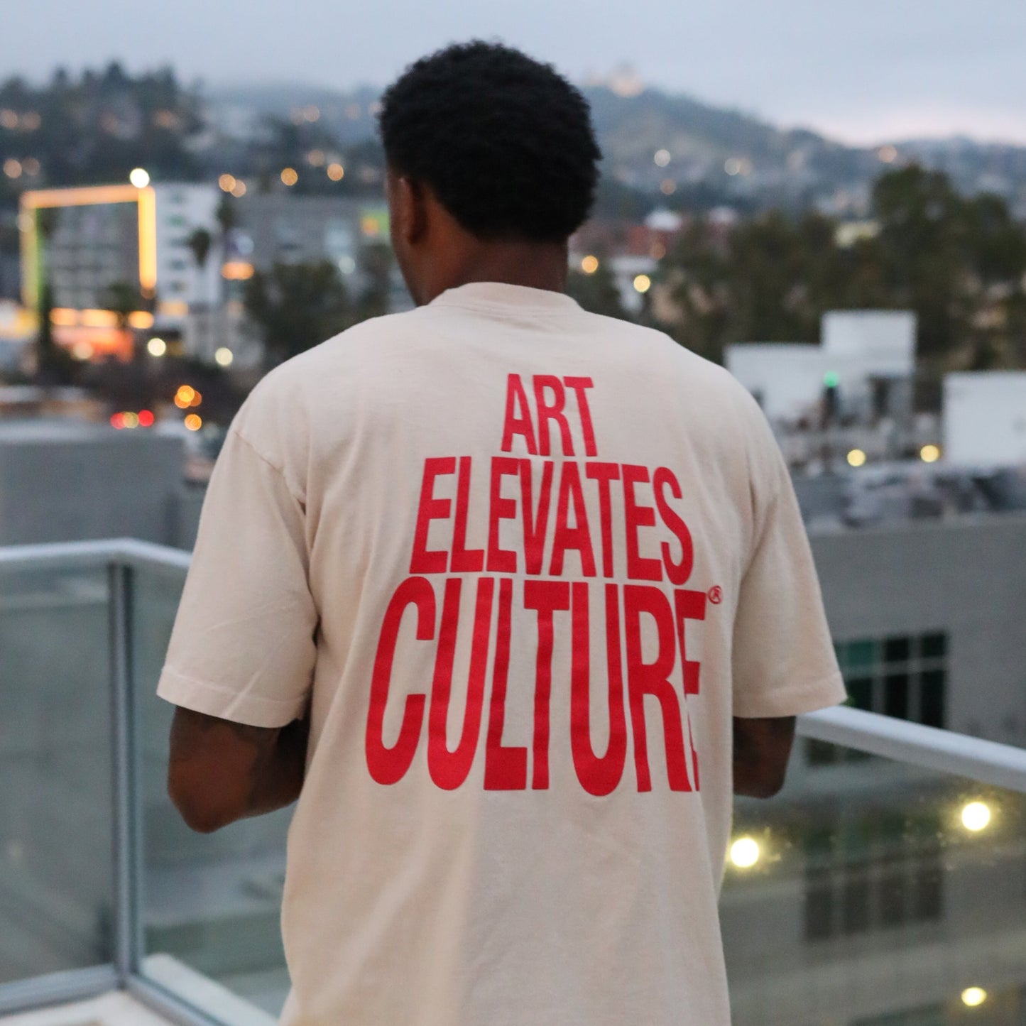 "Art Elevates Culture" TEE - PUFF PRINT (KHAKI)