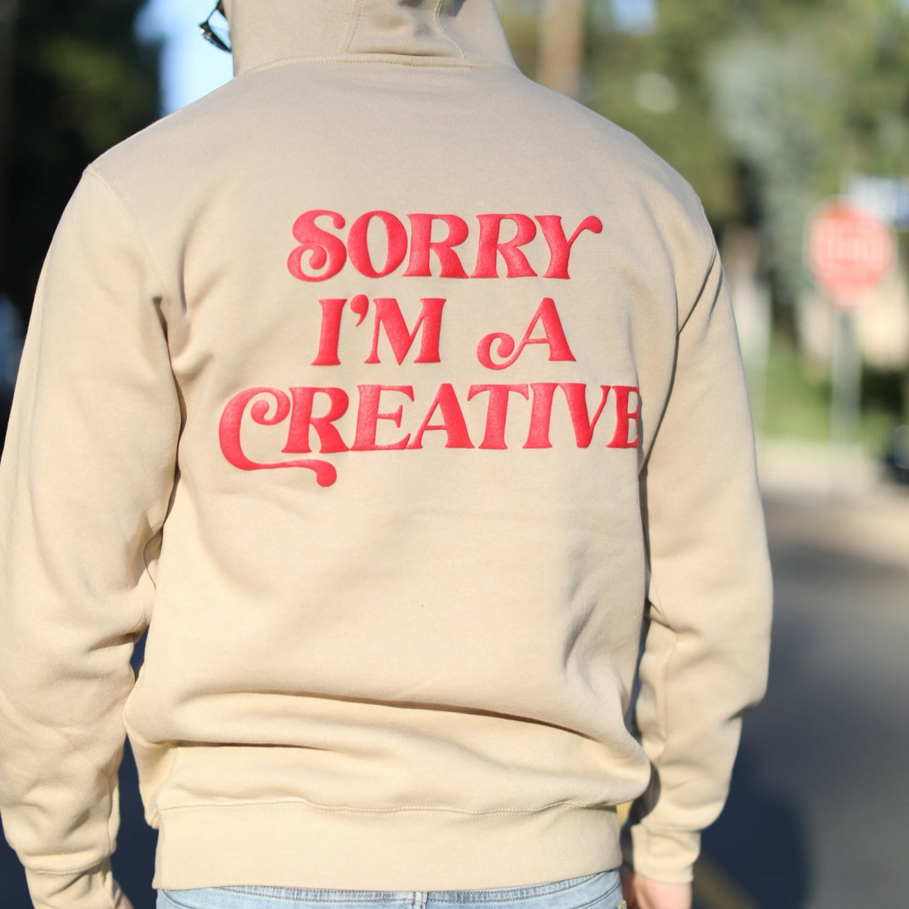 "Sorry I'm A Creative" Puff Print Hoodie (KHAKI)