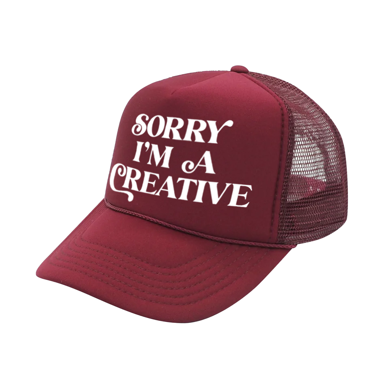 Sorry I'm A Creative - Trucker Hat (Burgundy + White)