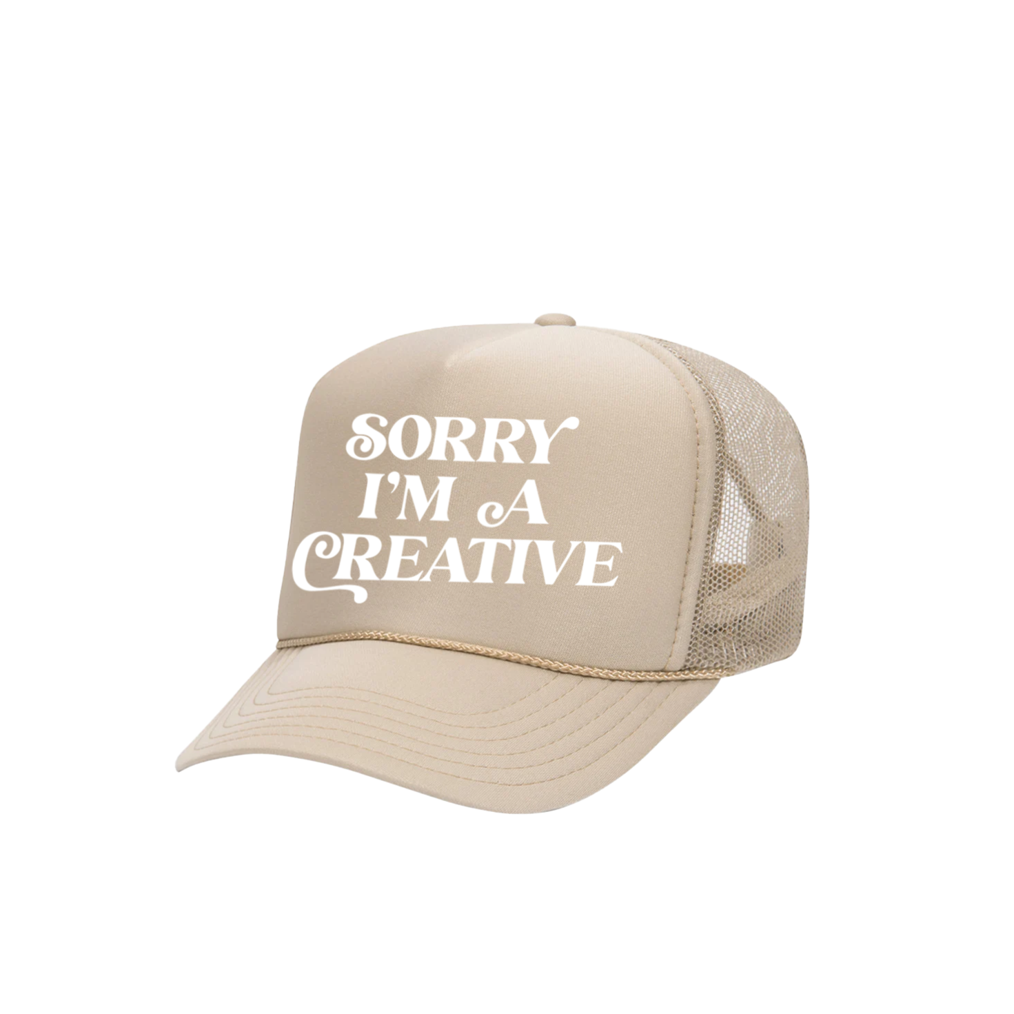 Sorry I'm A Creative - Trucker Hat (Khaki + White)