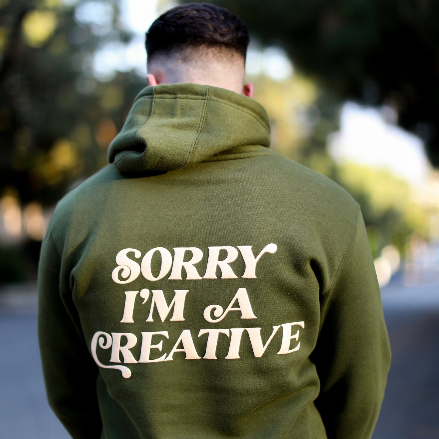 "Sorry I'm A Creative" Puff Print Hoodie (OLIVE GREEN)