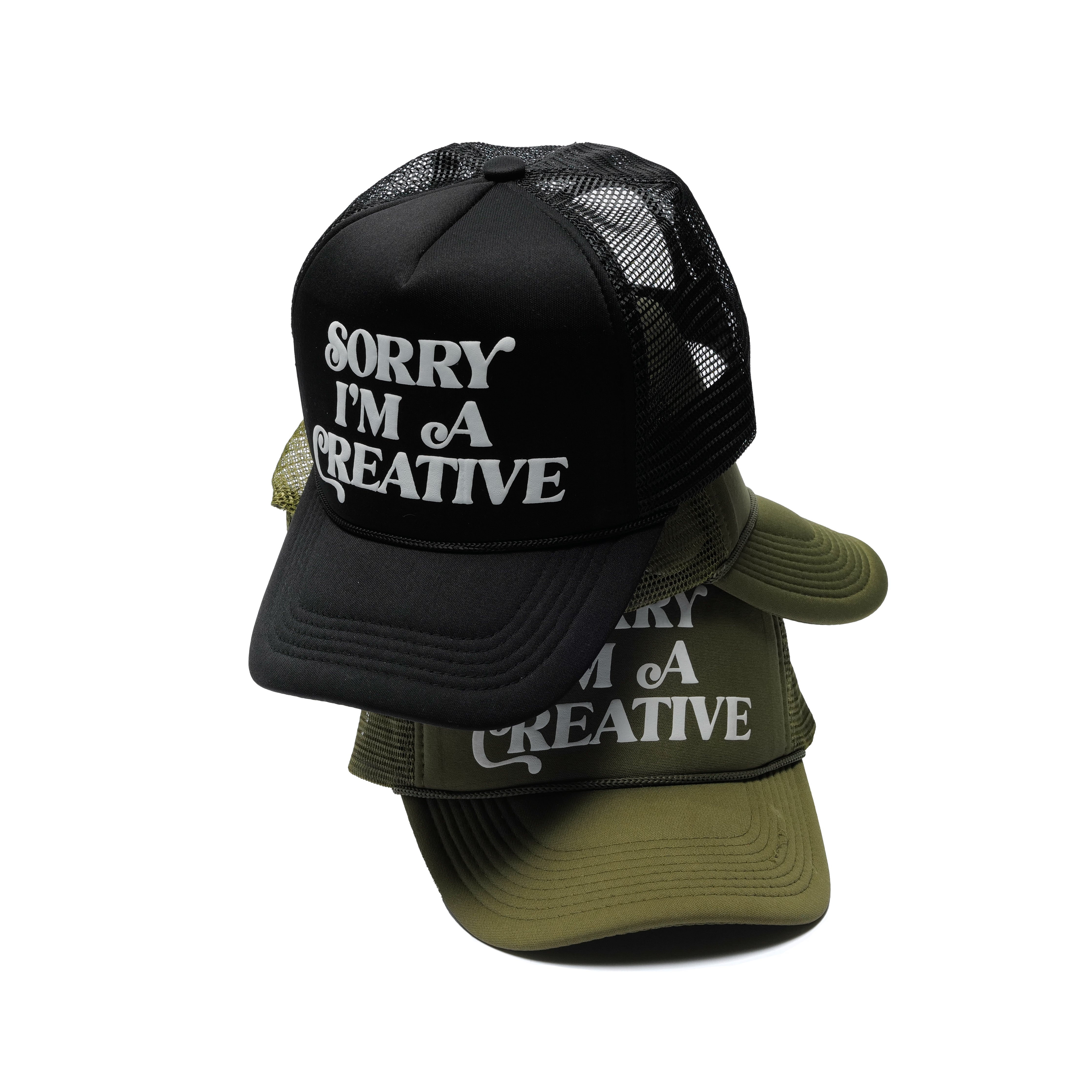 "Sorry I'm A Creative" Puff Print Trucker Hat (Black) - For The Crew Clothing Hat