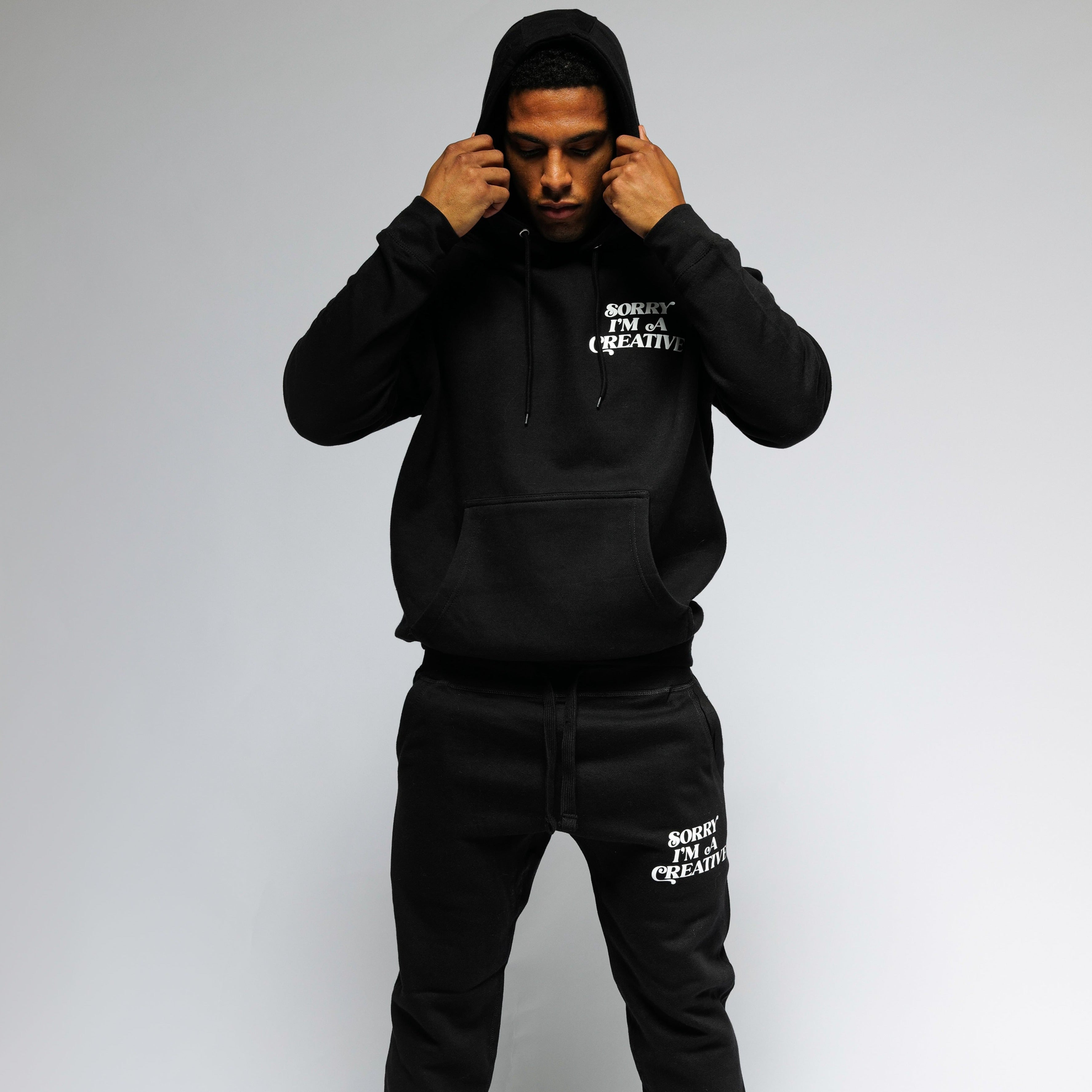 "Sorry I'm A Creative" Puff Print Sweatsuit (BLACK) - For The Crew Clothing