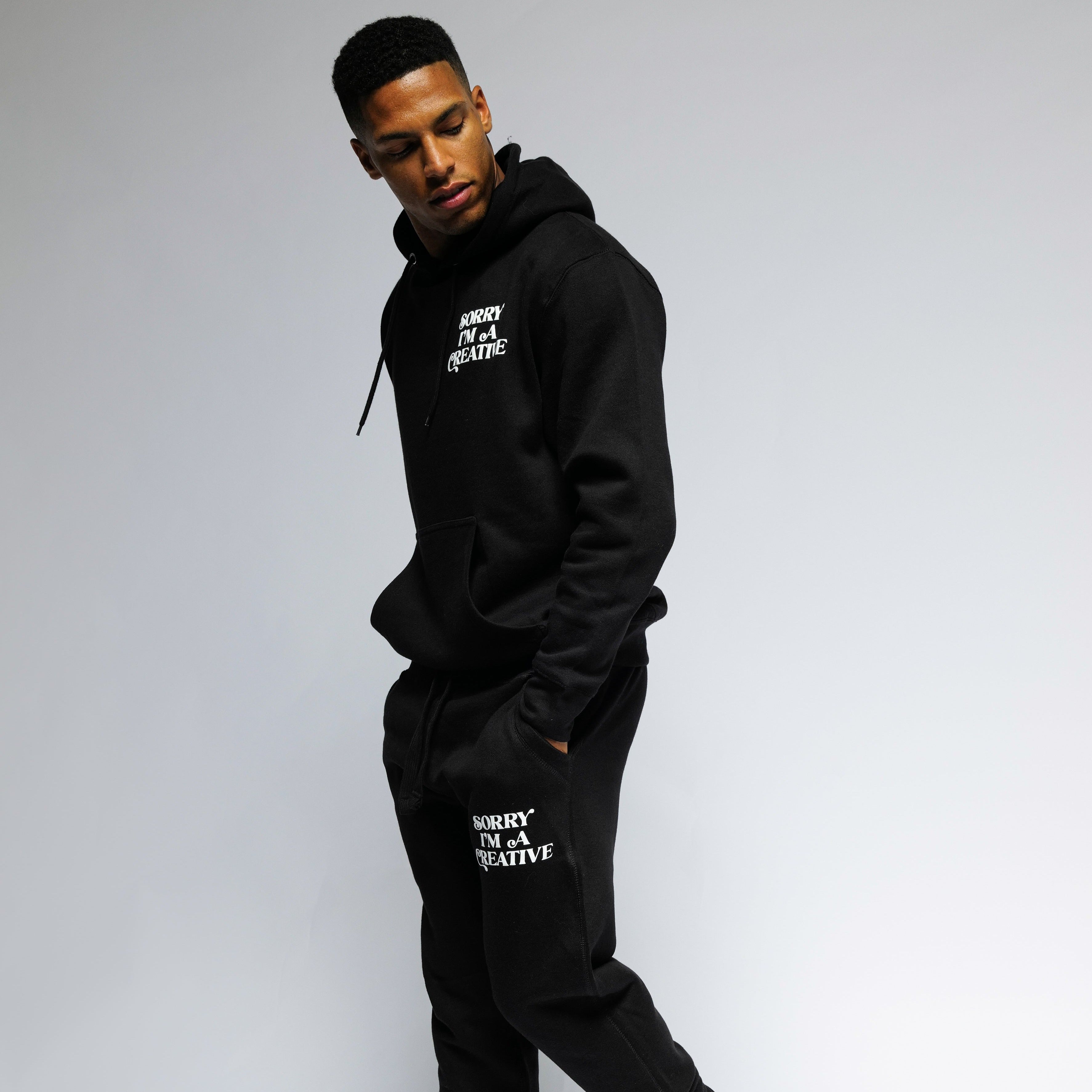 "Sorry I'm A Creative" Puff Print Sweatsuit (BLACK) - For The Crew Clothing