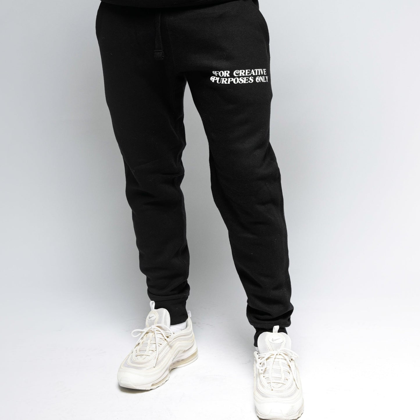 "For Creative Purposes Only" Puff Print Joggers (BLACK) - For The Crew Clothing