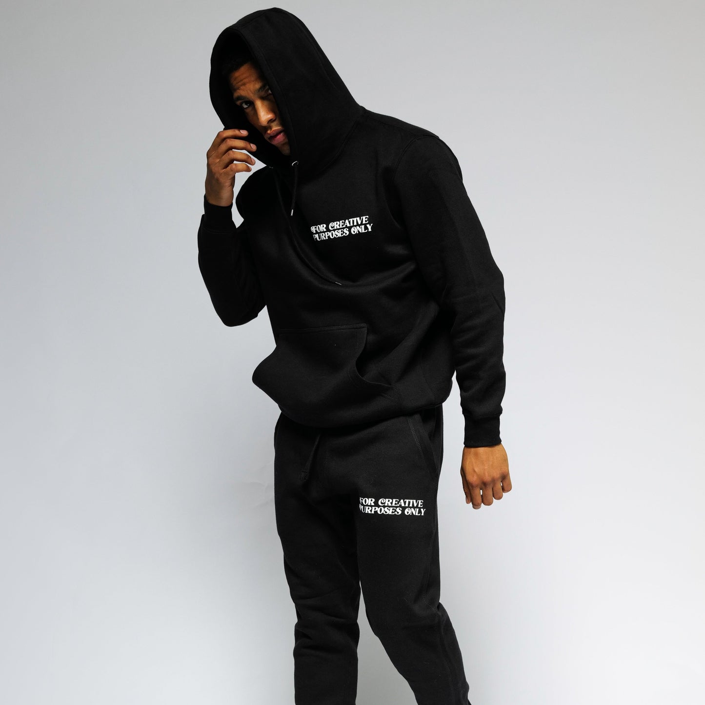 "For Creative Purposes Only" Puff Print Sweatsuit (BLACK) - For The Crew Clothing Outerwear
