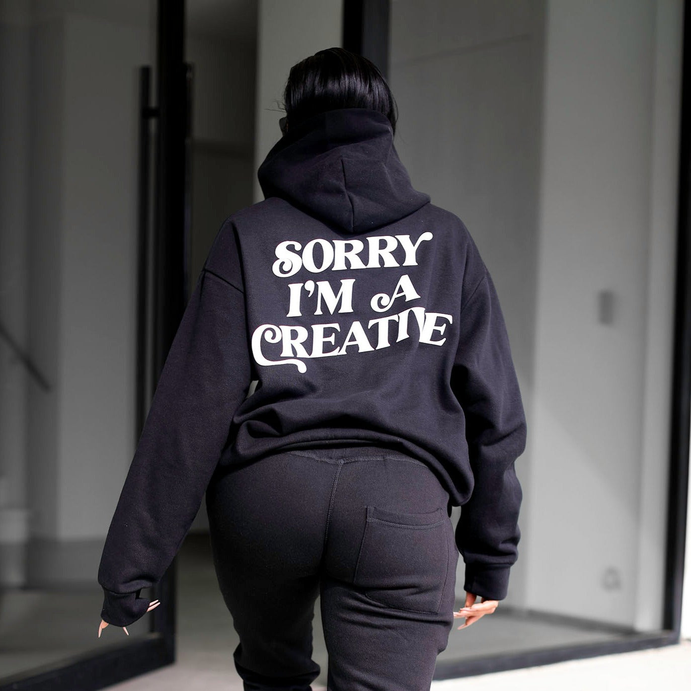 "Sorry I'm A Creative" Puff Print Hoodie (BLACK) - For The Crew Clothing