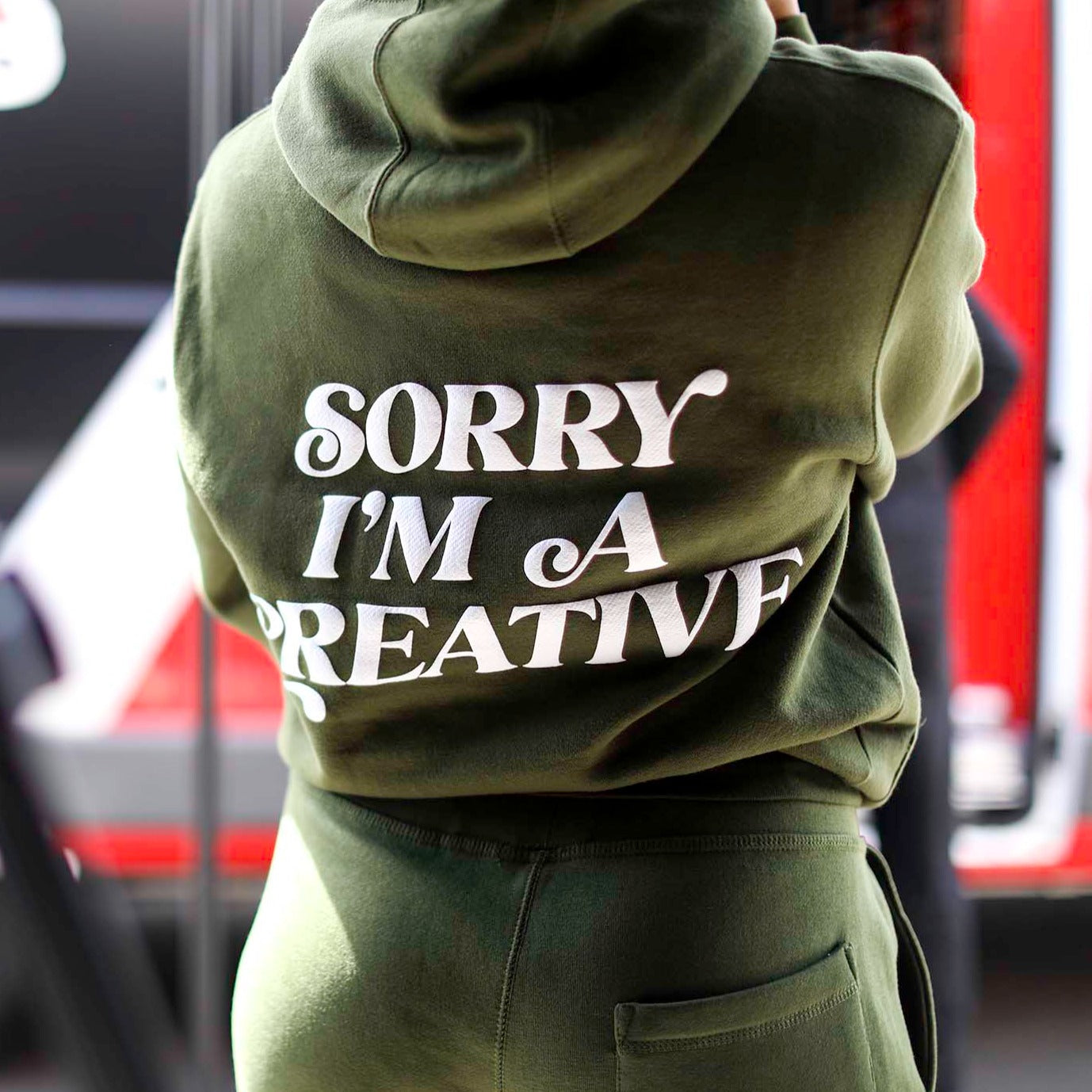"Sorry I'm A Creative" Puff Print Sweatsuit (GREEN)