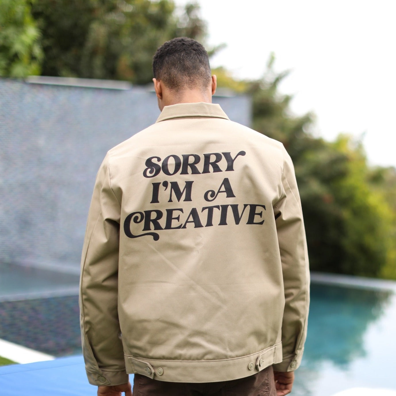 "Sorry I'm A Creative" Puff Print Jacket (KHAKI) - For The Crew Clothing Outerwear